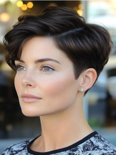 Short Hair Style Wigs Straight 4" Monofilament Synthetic Black Wigs