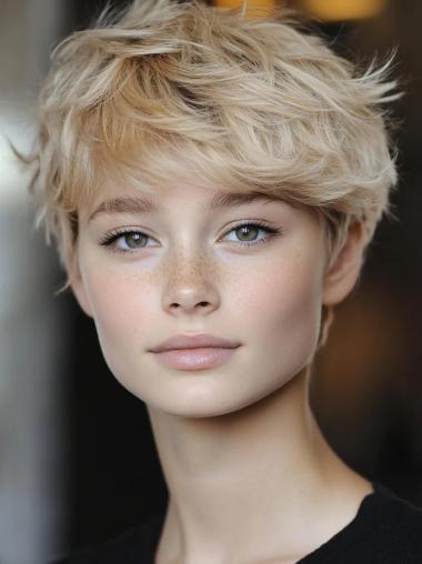 Short Pixie Human Hair Wigs 6" Blonde Boycuts Lace Front Straight Wigs