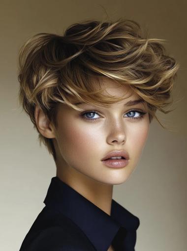 Short Pixie Human Hair Wigs 4" Ombre/2 Tone Boycuts Monofilament Straight Wigs