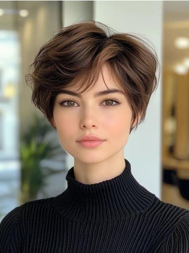 Short Natural Hair Wigs 6" Monofilament Brown Boycuts Straight Wigs