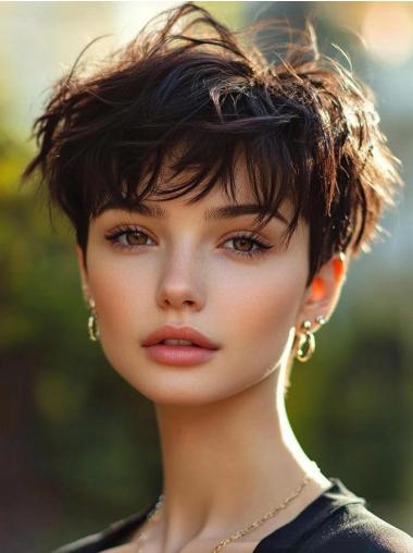 Short Natural Hair Wigs 4" Monofilament Black Boycuts Straight Wigs