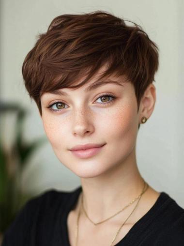 Short Natural Hair Wigs 4" Monofilament Brown Boycuts Straight Wigs