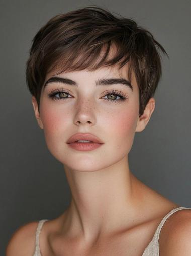 Short Hair Styles Wigs Brown 4" Boycuts Straight Monofilament Wigs