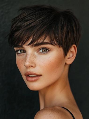 Short Natural Hair Wigs 4" Lace Front Brown Boycuts Straight Wigs