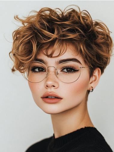 Short Lace Wigs 6" Synthetic Wavy Boycuts Blonde Wigs