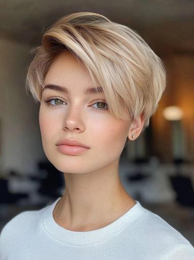 Short Lace Wigs 6" Remy Human Hair Straight Boycuts Blonde Wigs