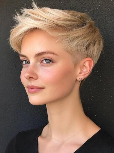 Short Lace Wigs 4" Remy Human Hair Straight Boycuts Blonde Wigs