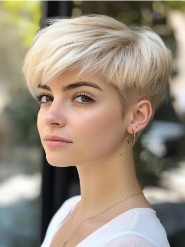 Short Lace Wigs 4" Synthetic Straight Boycuts Platinum Blonde Wigs