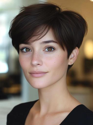 Short Lace Wigs 4" Synthetic Straight Boycuts Brown Wigs