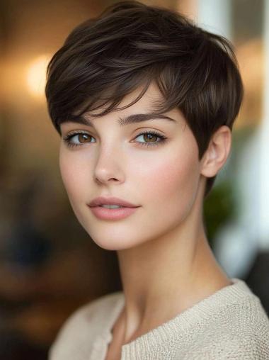 Short Hair Styles Wigs Brown 4" Boycuts Straight Monofilament Wigs