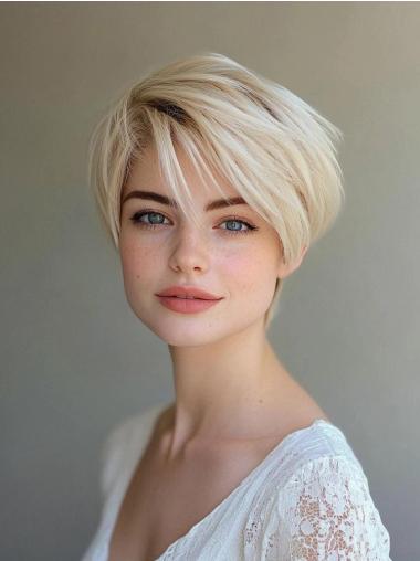 Wigs For Women Short Platinum Blonde Lace Front Synthetic Straight Boycuts Wigs