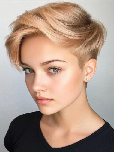 Short Blonde Wigs Remy Human Hair 4" Boycuts Lace Front Straight Wigs