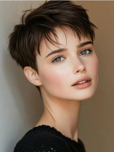 Black Wigs Short Monofilament Synthetic 4" Boycuts Straight Wigs