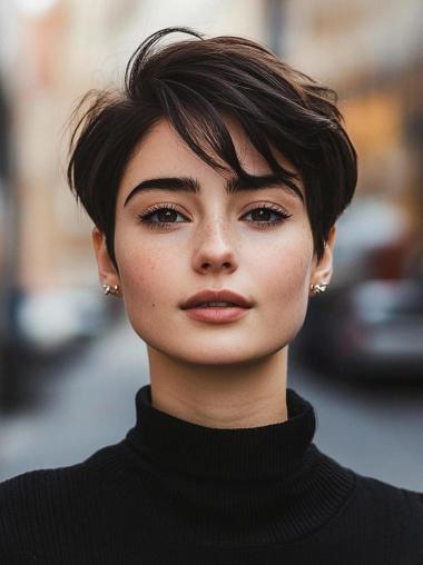 Black Wigs Short Lace Front Synthetic 4" Boycuts Straight Wigs