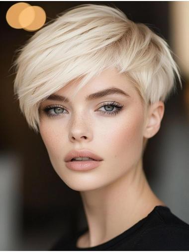 Wigs For Women Short Platinum Blonde Monofilament Synthetic Straight Boycuts Wigs