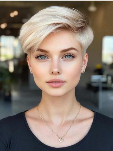 Short Wig Human Hair Platinum Blonde Straight Boycuts Lace Front 4" Wigs