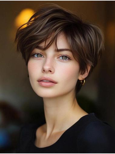 Short Straight Wigs Lace Front Synthetic Brown 6" Bobs Wigs