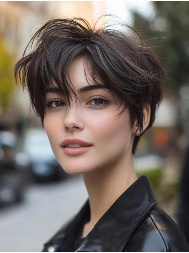 Short Straight Wigs Lace Front Synthetic Brown 8" Bobs Wigs