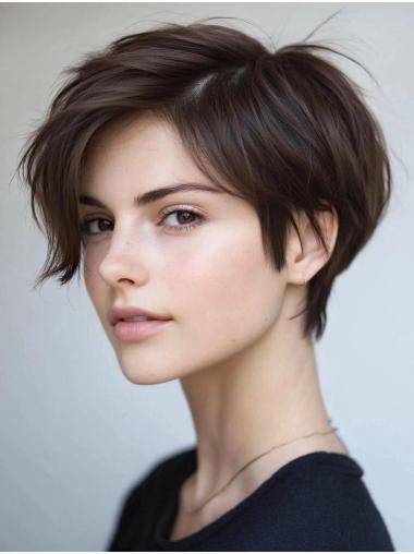 Short Straight Wigs Lace Front Synthetic Brown 6" Bobs Wigs