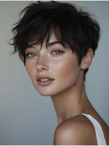 Black Short Wig 4" Straight Lace Front Synthetic Boycuts Wigs