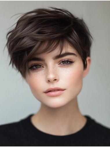 Short Hairstyles Wigs Boycuts 4" Brown Synthetic Monofilament Wigs