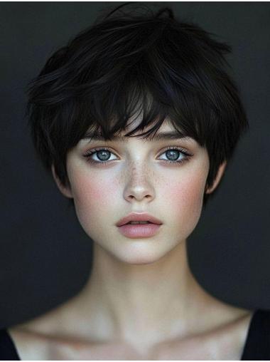 Black Short Wig 6" Straight Lace Front Synthetic Bobs Wigs