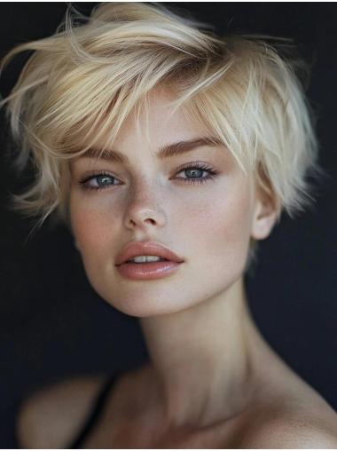 Short Hairstyles Wigs Bobs 6" Platinum Blonde Remy Human Hair Monofilament Wigs