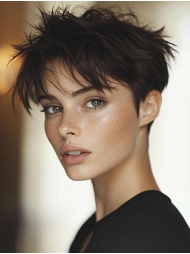 Black Short Wig 4" Straight Monofilament Remy Human Hair Boycuts Wigs