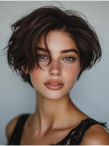 Short Hairstyles Wigs Bobs 8" Brown Remy Human Hair Lace Front Wigs