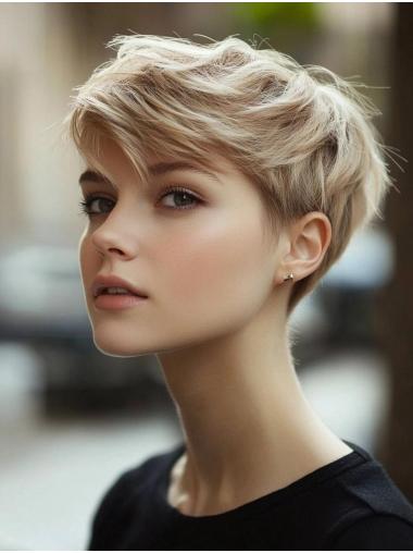 Short Hair Wig Styles Boycuts Straight 4" Platinum Blonde Monofilament Wigs