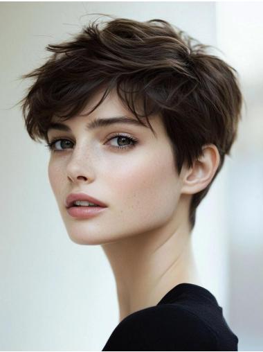 Short Hair Wig Styles Boycuts Straight 4" Brown Lace Front Wigs