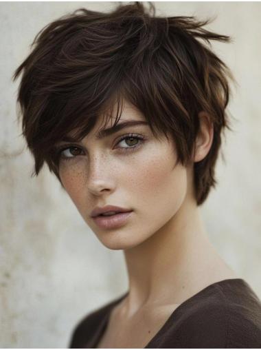 Short Hair Wig Styles Boycuts Straight 6" Brown Monofilament Wigs