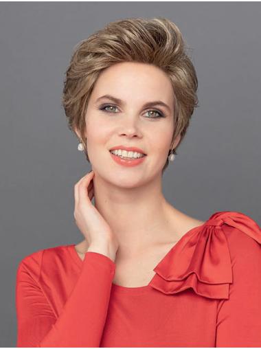 6" Wavy Brown Boycuts Beautiful Hand-Tied Wigs