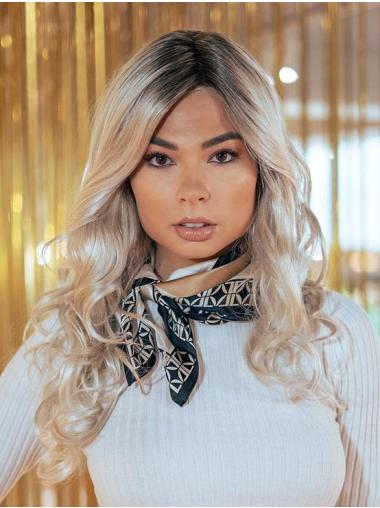 20" Wavy Blonde Without Bangs Hand-Tied Wigs Hairstyles