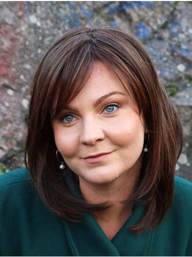 14" 100% Hand-Tied Straight With Bangs Fashionable Medium Wigs