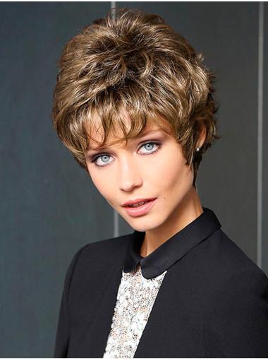 Wavy Synthetic 6" With Bangs Pretty Monofilament Wigs