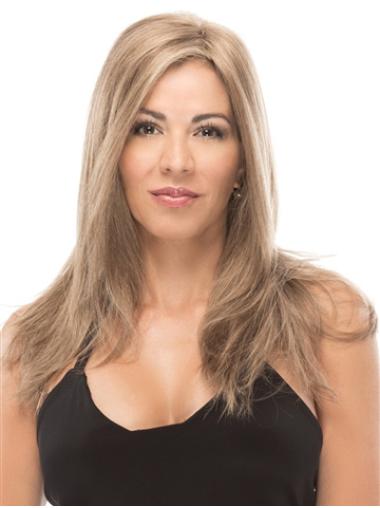 Without Bangs 100% Hand-tied 18" Straight Blonde Long Wigs