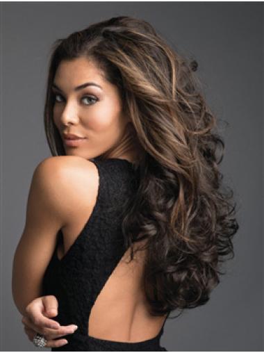 Without Bangs Lace Front 20" Wavy Brown Long Wigs