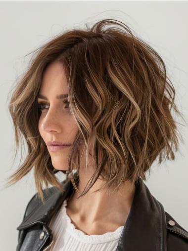 Bob Wigs Human Hair Chin Length Lace Front Wavy Ombre/2 Tone 10" Wigs