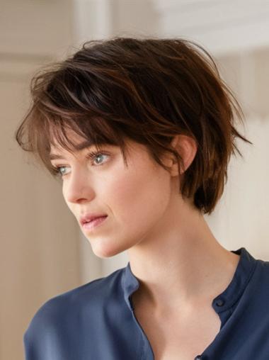 Short Brown Bob Wig Monofilament Synthetic 8" Straight Wigs