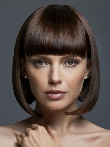 Straight Hair Bob Wig Lace Front Chin Length Synthetic Brown 10" Wigs