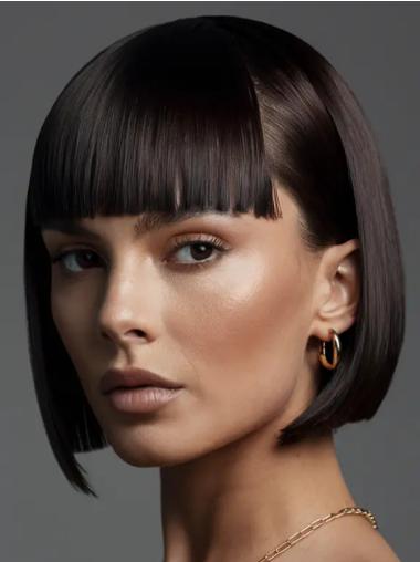 Short Straight Bob Wigs 8" Monofilament Black Synthetic Wigs
