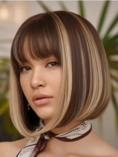 Straight Hair Bob Wig Lace Front Chin Length Synthetic Ombre/2 Tone 10" Wigs