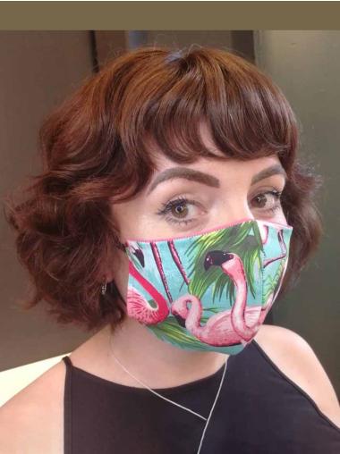 Short Curly Bob Wigs 8" Auburn Monofilament Remy Human Hair Wigs