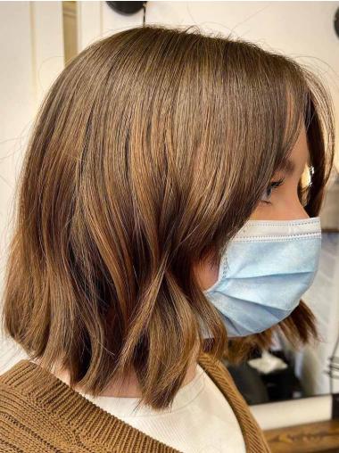 Bob Wigs Human Hair Shoulder Length Lace Front Straight Ombre/2 Tone 12" Wigs