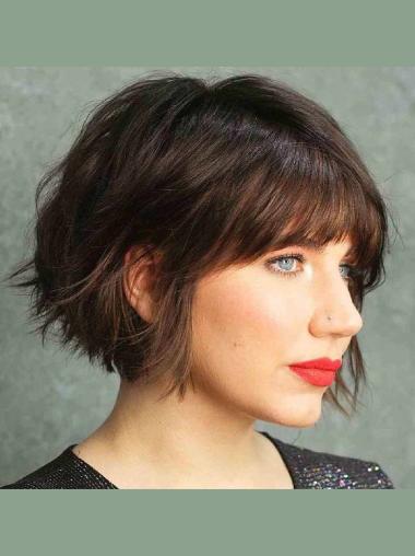 Short Straight Bob Wigs 8" Monofilament Black Synthetic Wigs