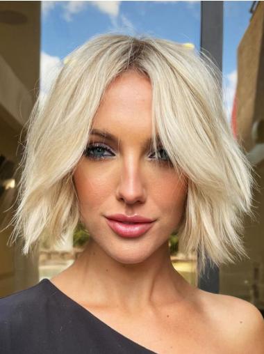 Bob Wigs Human Hair Chin Length Lace Front Wavy Platinum Blonde 10" Wigs