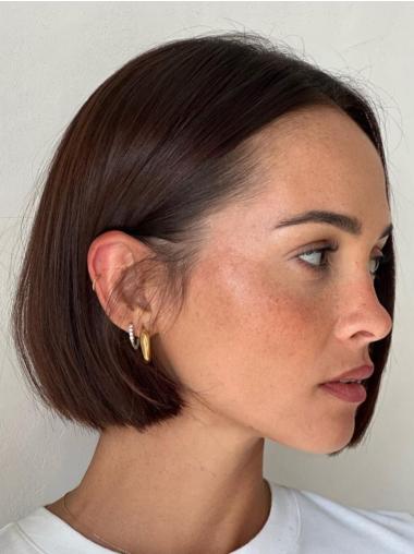 Short Bob Wig Straight 8" Auburn Lace Front Remy Human Hair Wigs