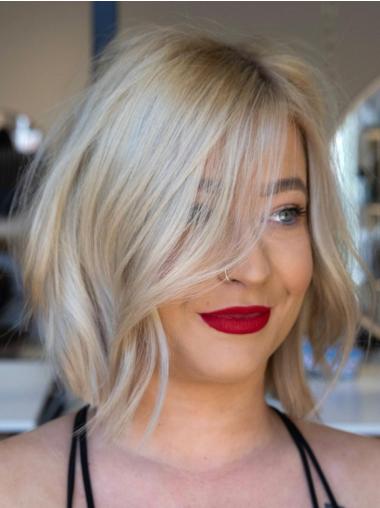 Bob Wigs Synthetic Shoulder Length Platinum Blonde Monofilament Straight 12" Wigs