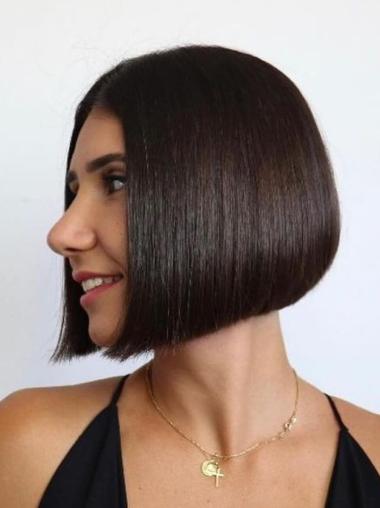 Straight Human Hair Bob Wig Brown Lace Front Chin Length 10" Wigs